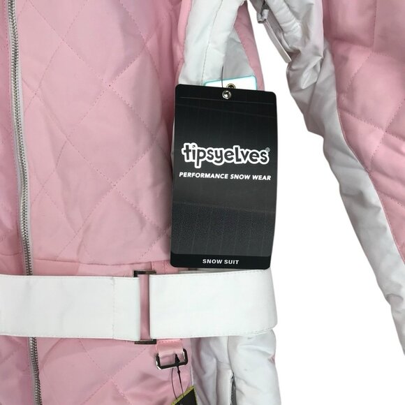 Tipsy Elves Ski Snow Suit Womens Size Large L Powder Pink Faux Fur Retro - Picture 4 of 11